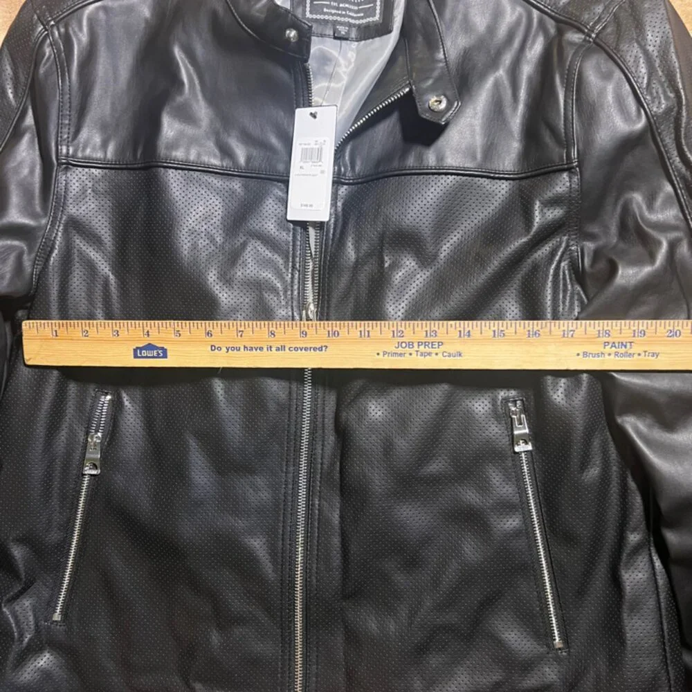 NWT Guess Women XL LS‎ Beau Perforated Jet Black Full Zip Faux Leather Jacket